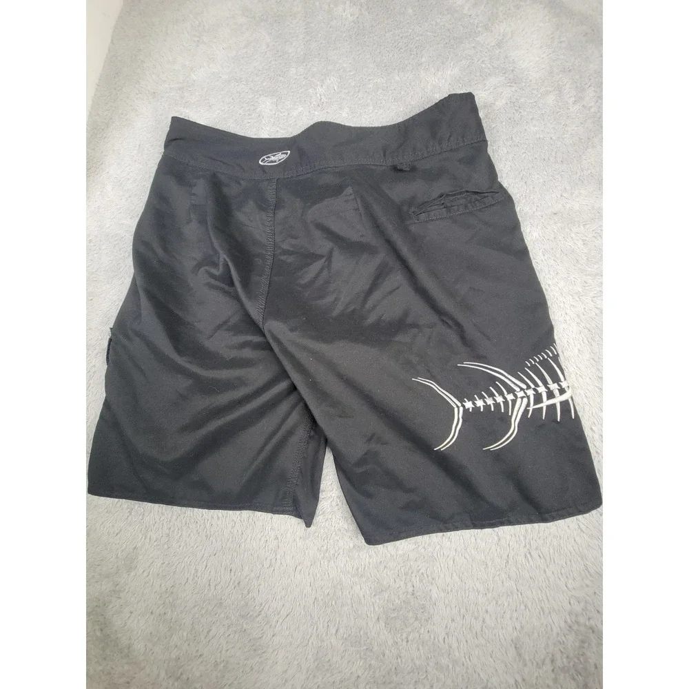Tormenter Board Shorts Men Size 36 Black Fish Logo Surf Swim Trunks Cargo Pocket